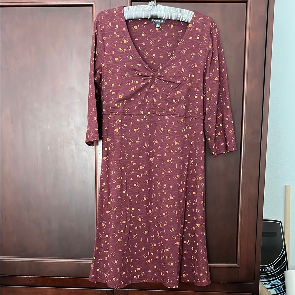 Toad&Co Maroon Sundress with V-Neck 3/4 Sleeves